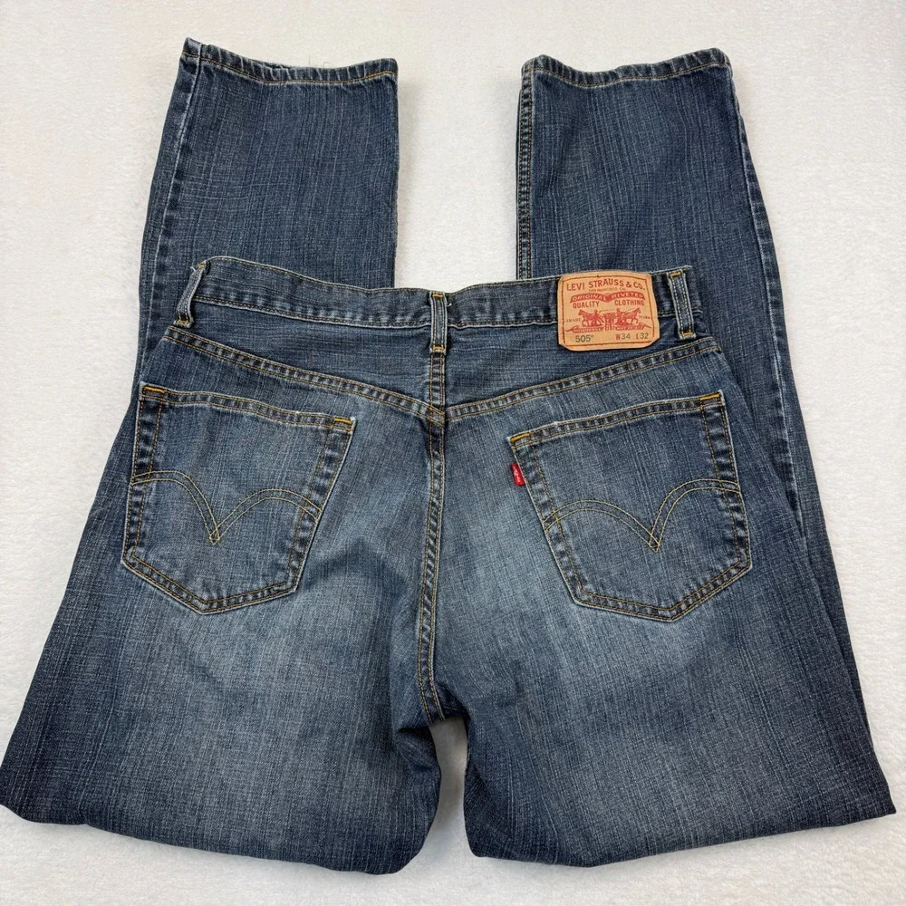 Levi's‎ 505 Regular Fit Jeans Mens 34x32 Blue Denim Straight Leg Grunge Y2K